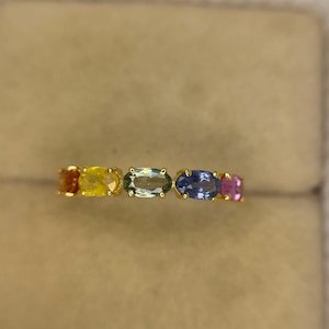 Rainbow Sapphire Ring, 14k Gold Natural Multi Colored Sapphire Stone Half Eternity Ring, Sapphire Rainbow Ring, Stacking Ring, Ring For Her