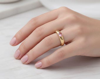 Oval Cut Pink Sapphire Engagement Ring, Solid Gold Solitaire Ring, Natural Pink Gemstone Ring, Art Deco Promise Ring, Birthday Gift For Wife