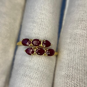 Natural Ruby Eternity Ring For Women Oval Cut Ruby Ring Engagement Ring Ruby Wedding Ring Anniversary Gifts 14K Real Gold Ruby Ring For Her