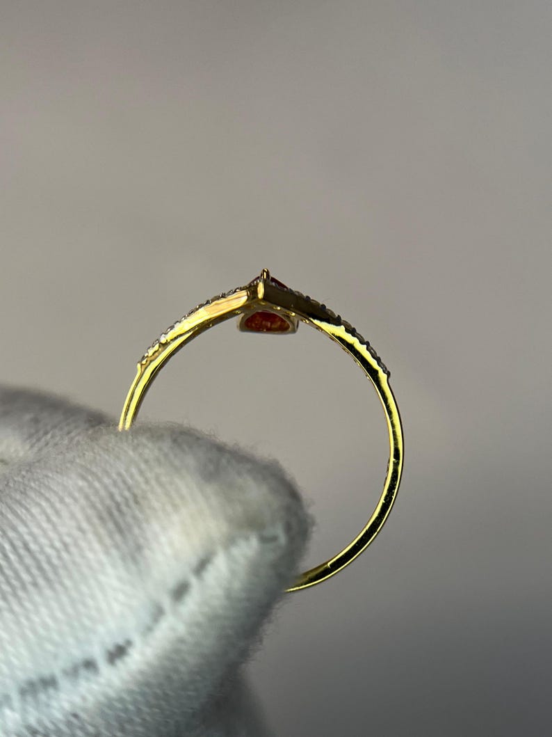 Natuurlijke robijn verlovingsring, robijn diamanten kroonring, peervormige robijn solitaire ring, 14-karaats gouden art deco ring met rode robijn, jubileumcadeau ring afbeelding 13