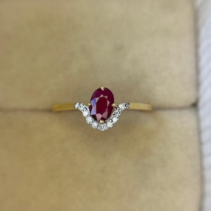 Ruby Dainty Gold Minimalist Ring, Simple Ruby Diamond Ring, Thin Ruby Ring, Delicate Ring Gift For Her, Ruby Birthstone Engagement Gold Ring