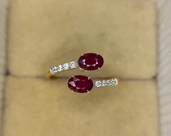 18k Solid Gold Ruby Ring, July Birthstone Ruby Ring, Oval Cut Ruby Engagement Ring, Ruby Diamond Vintage Ring, Ruby Birthday Gift Ring