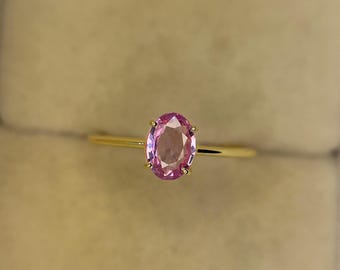 Pink Sapphire Ring, 14k Rose Gold Pink Sapphire Ring, Natural Pink Sapphire Promise Ring, Dainty Genuine Pink Sapphire Gemstone Ring For Her