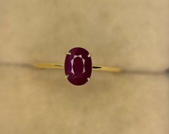 Anillos de rubí, anillo de rubí en oro amarillo, anillo de rubí rojo en oro de 14 quilates, anillos de compromiso con rubí, anillo de propuesta para mujer, delicado anillo de rubí.