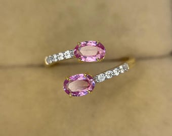 Pink Sapphire Ring, Diamond And Pink Sapphire Ring, 14k Solid Gold Pink Birthstone Ring, Art Deco Sapphire Gold Ring, AAA Sapphire Ring