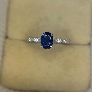 14k Solid Gold Blue Sapphire Ring, Dainty Blue Minimalist Engagement Ring For Women, September Birthstone Stackable Jewelry Gift for Mom