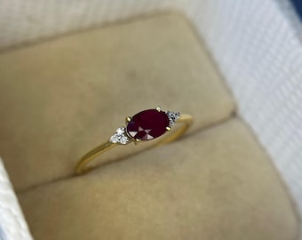 Genuine Ruby Diamond Ring Gold, Real Ruby Dainty Stacking Ring, Natural Ruby Jewelry, Ruby Birthstone Dainty Ring, Birthday Gifts For Her