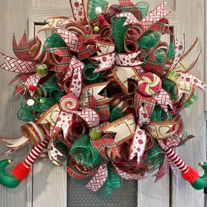 Elf Wreath, Door Wreath, Winter Wreath, Deco Mesh Wreath, Christmas Wreath, Holiday Wreath, Christmas Decoration, Door Decoration