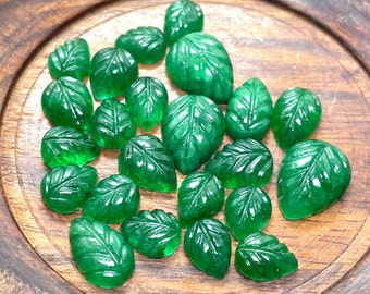 AAA+ Natural Emerald Leaf Carving Gemstone, 10-13 MM, Handmade Carved, Leaf Shape Emerald Carving Gemstone, Use For Jewelry Making