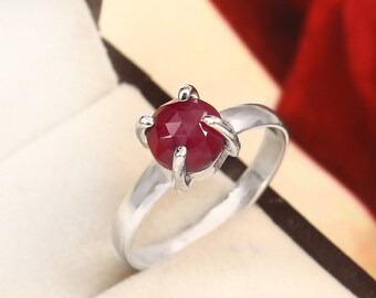 AAA+Natural Ruby Rose Cut Ring, Engagement Ring, Red Ruby Gemstone Ring, Sterling Silver Ring, Wedding Ring, Christmas Jewelry Gifts