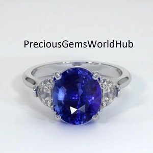 AAA Ceylon Blue Sapphire Ring: Oval Gemstone, 925 Sterling Silver