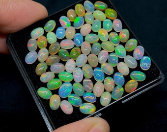 100 Pcs Lot Welo Fire Opal Cabochon, 6x4 MM Natural Ethiopian Opal Oval Shape Loose Gemstone, Ring Size Opal Gemstone, For Jewelry Making