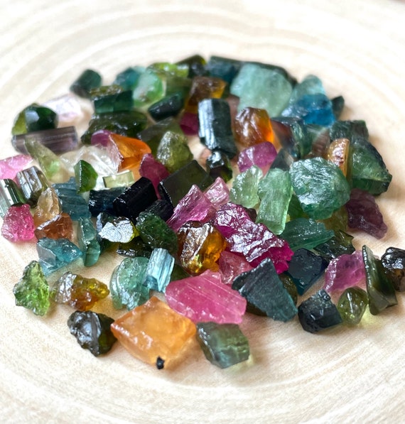 25 Pcs Multi Tourmaline Rough Gemstone: Facet Grade Raw Crystals (6-8mm)