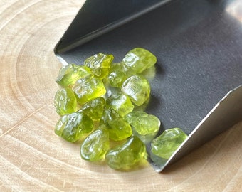 15 naturalnych, zielonych kryształów perydotu AAA: niepolerowany kamień szlachetny (7-8 mm)