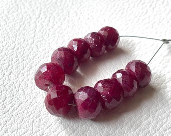 10 AAA Natural Ruby Faceted Rondelle Beads: July Birthstone (9-10 MM)