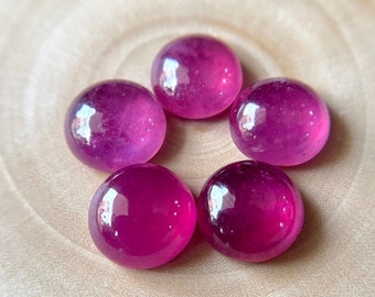5 pezzi - Pietra preziosa cabochon di rubino naturale GF, pietra preziosa di rubino di forma rotonda, cabochon di rubino rosa, pietra preziosa di rubino con retro piatto, pietra portafortuna di luglio, creazione di gioielli