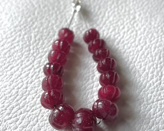 15 Pieces-AAA-Quality-Natural Ruby Carved Melon Shape Beads For jewlry making-Size-6to9mm