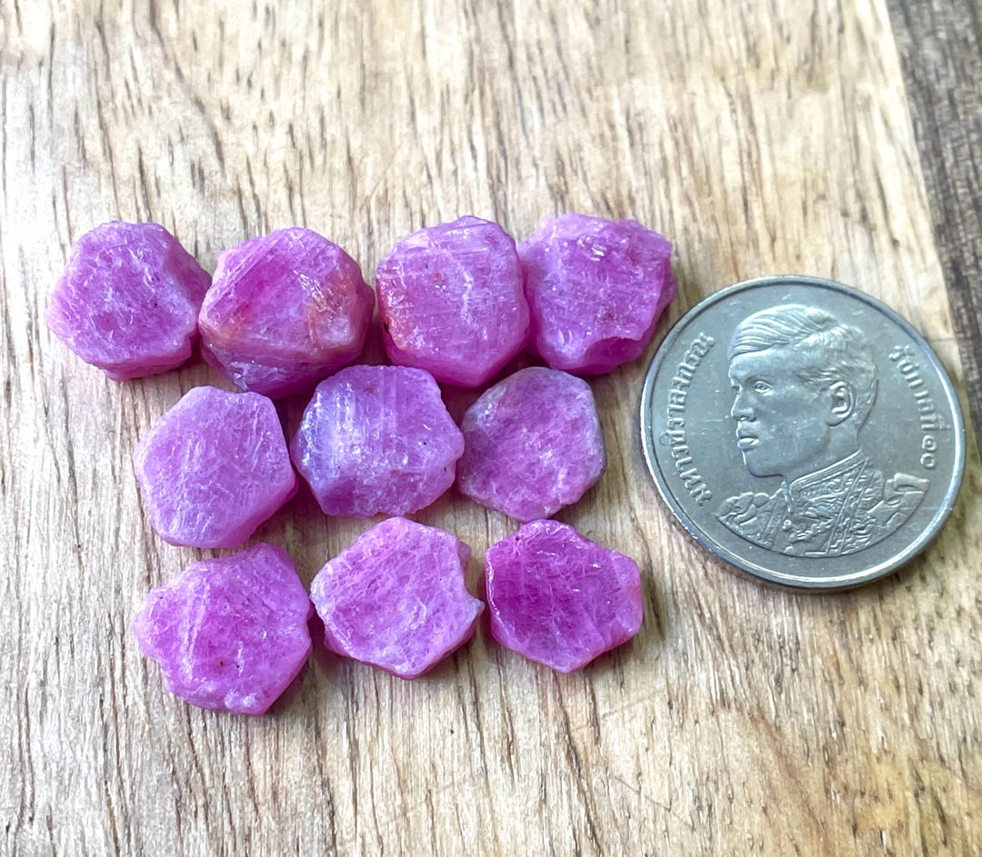 Ruby Hexagon Ruff 10 Pieces-rare Natural Ruby Rough Gemstone, Hexagon Shape Ruby Raw, 8/ ...