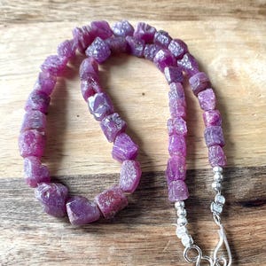 RARE Real Ruby Raw Necklace, Natural Pink Ruby Rough Necklace, 6-9 MM, Raw Gemstone Jewelry, Beaded Necklace, July Birthstone Gifts