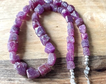 Raw Ruby Necklace: Natural Pink Rough Gemstone Beaded Jewelry