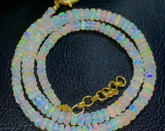 Ethiopian Opal Rondelle Beads Necklace: 14K Gold Filled, October Birthstone