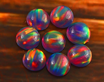 A+TOP Black Solid Opal Cabochon Gemstone, Ring Size Round Shape Red Fire Opal Cabs, For Jewelry Making October Birthstone,