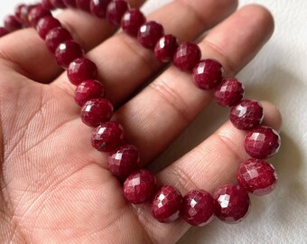 Natural Ruby Rondelle Necklace: Faceted Red Beaded Gemstone, July Birthstone
