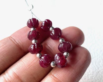 AAA Ruby Carved Melon Beads: Natural Red Gemstone, 7-8mm (8 Pieces