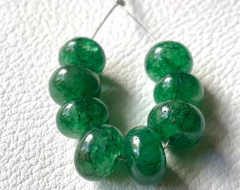 10 MM-8 PCS-Emerald Rondelle Smooth Beads, Size-Zambian Emerald Beaded Beads, Emerald Loose Beads, For Jewelry Making