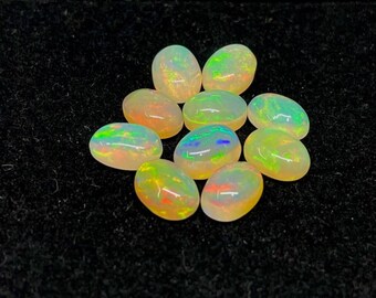10 Pcs Lot Natural Welo Fire Ethiopian Opal Cabochon Oval Shape Loose Gemstone, 7x5 MM Ring Size Opal Gemstone, October Birthstone,