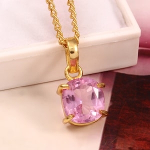 Ciondolo in zaffiro impeccabile, collana piena d'oro 18K, ciondolo in pietra preziosa di zaffiro rosa, ciondolo in zaffiro rosa, regalo per le donne, regalo di Natale immagine 1