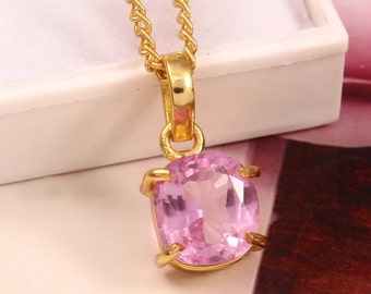 Ciondolo in zaffiro impeccabile, collana piena d'oro 18K, ciondolo in pietra preziosa di zaffiro rosa, ciondolo in zaffiro rosa, regalo per le donne, regalo di Natale