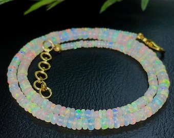 Ethiopian Opal Rondelle Beads Necklace: 14k Gold Filled, October Birthstone
