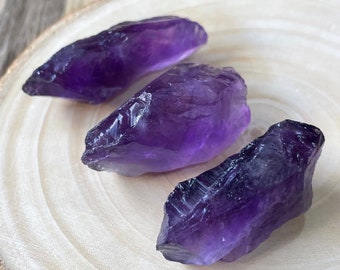 BIG-3 Pcs- Natural Raw Amethyst, Size 35-40 MM UnCut Amethyst Rough, Purple Amethyst Rough Gemstone Raw, Amethyst Healing Crystal Stone