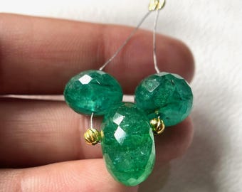 3 Pcs-Zambian Emerald Rondelle Beads, 8/10 MM, AAA+ Quality Emerald Rondelle Beaded Beads, Emerald Gemstone Beads, For Jewelry Making