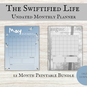 Taylor Era&#39;s Inspired Printable Undated Monthly Calendar and Planner
