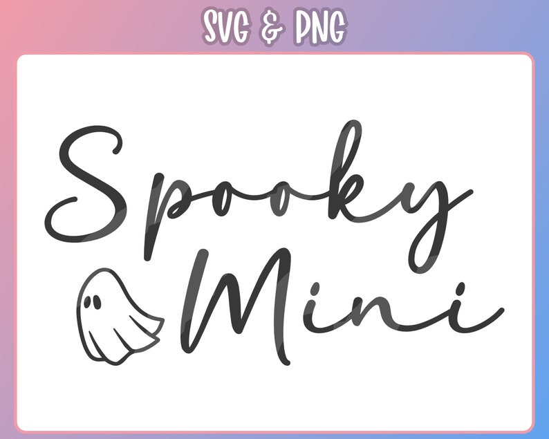 May include: Black and white graphic design with the text "Spooky Mini" and a small ghost illustration.