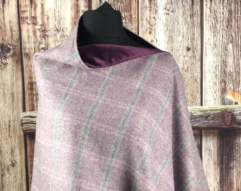 British wool tweed cape poncho wrap handmade and fully lined in satin backed crepe fabric