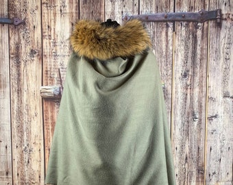 Handmade Cashmere Blend Cape Wrap: Oversized Taupe Poncho