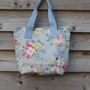 Handmade Kath Kidston Floral Tote Bag: Pink & Blue Canvas Shopper