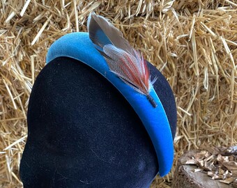 Velvet padded headband with feathers, Natural Headband, Wedding fascinator, special occasion hat