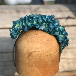 Handmade Hydrangea Flower Crown: Blue Teal Vintage Headband