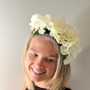 Handmade Ivory Hydrangea Flower Crown: Wedding Fascinator Headband