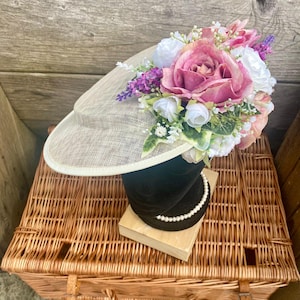 Handmade Ivory Rose Fascinator: Pink Peony Floral Headpiece