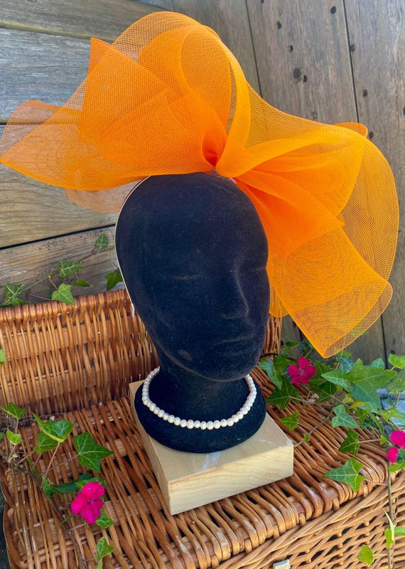 Handmade Orange Crinoline Fascinator: Elegant Headband for 
