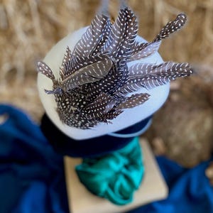 Guinea Fowl Feather Hat Pin: Handmade Magnetic Brooch