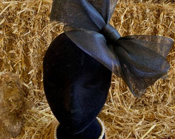 Handmade Black Crinoline Fascinator: Elegant Bow Headband