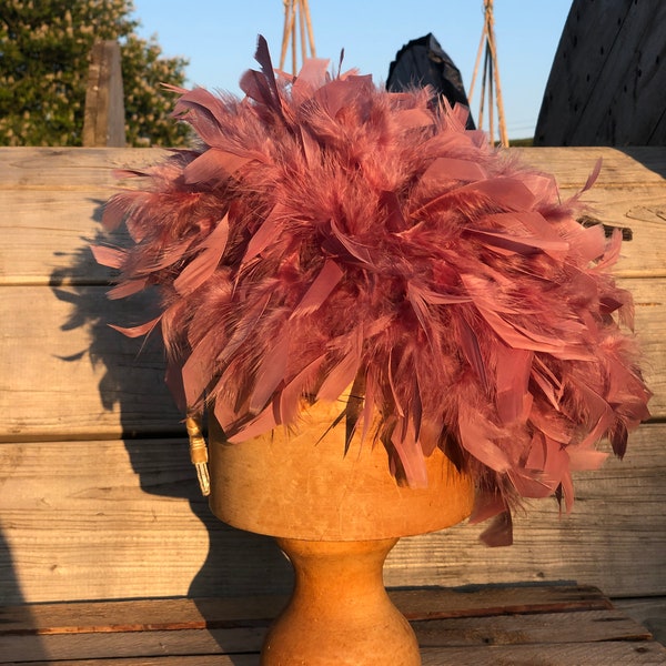 Pink Feather Fascinator with neutral velvet headband.  Bespoke individual feather headdress. Handmade Pink Feather Hat.