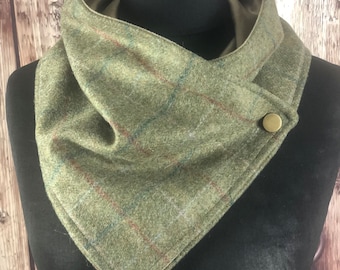 Handmade British Tweed Neck Warmer Scarf: Reversible Unisex Snood