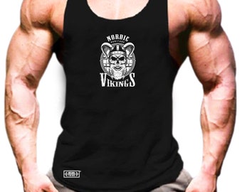 Beard and Skull Vest Gym Clothing Bodybuilding Training Workout Exercise Boxing MMA Warrior Odin Vikings Victory or Valhalla Men Tank Top